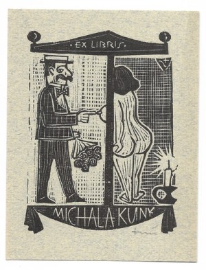 An exlibris by J. Drużycki for M. Kuna, circa 1970.