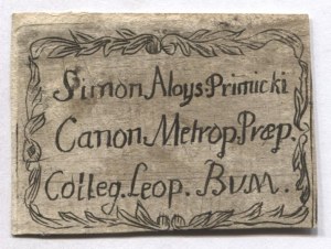 [PRIMICKI Simon Aloys]. Simon Aloys: Primicki Canon. Metrop. Praep. Colleg. Leop....
