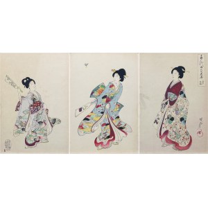 Toyohara Chikanobu (1838-1912), Gra w Hanetsuki, z serii: „Wnętrze pałacu Chiyoda”, wyd. Fukuda Hatsujiro, 1895 r.