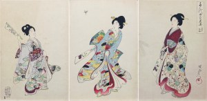 Toyohara Chikanobu (1838-1912), Gra w Hanetsuki, z serii: „Wnętrze pałacu Chiyoda”, wyd. Fukuda Hatsujiro, 1895 r.