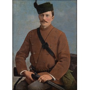 Unknown ARTIST, Portrait of a man with a shotgun and a cigarette