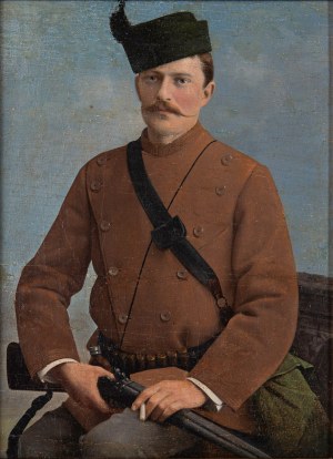 Unknown ARTIST, Portrait of a man with a shotgun and a cigarette