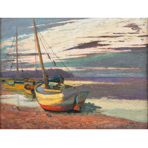 Unknown ARTIST, Fishing boats on shore; 1933 / 35 (?)