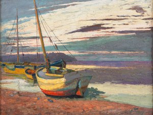 Unknown ARTIST, Fishing boats on shore; 1933 / 35 (?)