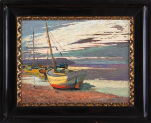 Unknown ARTIST, Fishing boats on shore; 1933 / 35 (?)