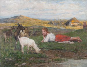 Antoni Kozakiewicz (1841 Kraków - 1929 there), Girl with goats, 1912