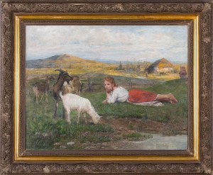 Antoni Kozakiewicz (1841 Kraków - 1929 there), Girl with goats, 1912