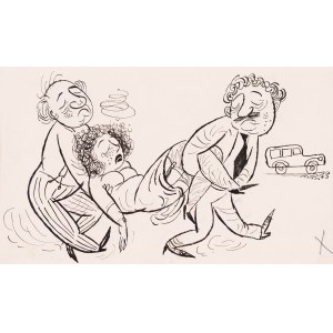 Jerzy Flisak (1930 Warszawa - 2008 tamże), Po melanżu, proj. ilustracji do Szpilek, l. 60. XX w.
