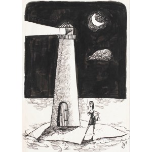 Jerzy Flisak (1930 Warszawa - 2008 tamże), Latarnia, proj. ilustracji do czasopisma Świat, l. 60. XX w.
