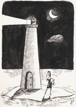 Jerzy Flisak (1930 Warsaw - 2008 there), Lantern, proj. illustrations for the magazine 