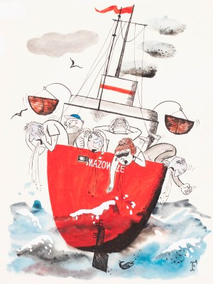 Jerzy Flisak (1930 Warsaw - 2008 there), From the Mazowsze repertoire - the guests are going, they are going..., proj. press illustration, 1960s.