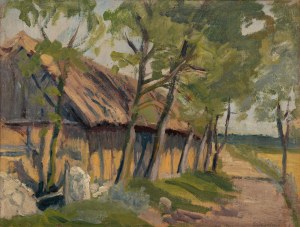 Hanna RUDZKA-CYBISOWA (1897 - 1988), Cottages by the road - Ostrówki, 1918
