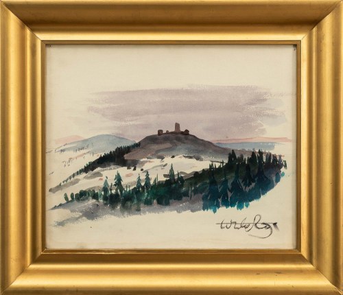 Wiktor ZIN (1925 - 2007), Pejzaż z zamkiem w Chęcinach
