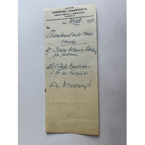 RECEPTA LEKARSKA LEKARZ ANDRZEJ KNAPCZYK, KSIĄŻ WIELKI, MIECHÓW 1943 R