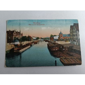 BYDGOSZCZ BROMBERG, RZEKA, WIDOK Z MOSTU GDAŃSKIEGO STEMPEL LAZ KLINIK 1917 R