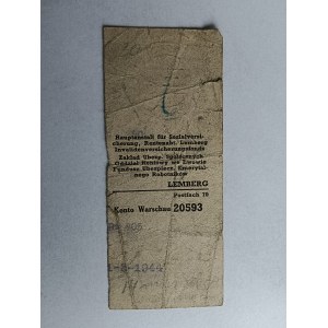 LWÓW LEMBERG KWIT ODCINEK BANK, KONTO WARSCHAU WARSZAWA, STEMPEL 1944 R