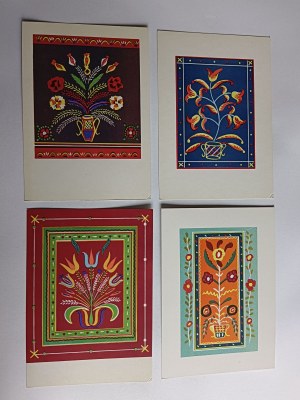 SET OF 9 POSTCARDS FRAGMENTS OF POLYCHROME FOLK CHESTS