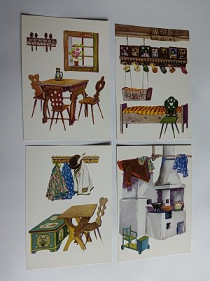 SET OF 8 POSTCARDS OF INTERIORS OF PODHALE HUTS