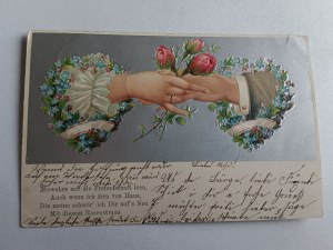 FLOWERS EMBOSSED PRE-WAR STAMP INTERTWINED HANDS