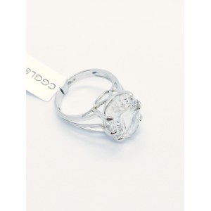 Pierścionek z kryształem górskim 11.58 ct, srebro 925, certyfikat Gemporia