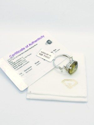 Ring with olive quartz 15.17 ct, 925 silver, RocksTV certificate
