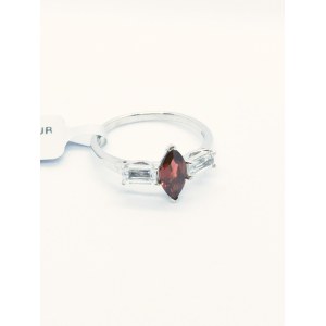 Pierścionek z granatem 1.26, białymi topazami 0.92ct, srebro 925, certyfikat RocksTV