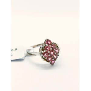 Pierścionek z 9 różowymi turmalinami 1.43 ct, srebro 925, certyfikat RocksTV