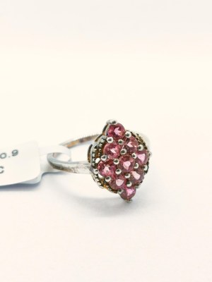 Ring with 9 pink tourmalines 1.43 ct, 925 silver, certified by RocksTV