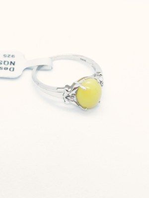 Ring with 1 green opal 2.16 ct, 2 white topazes 0.02 ct, 925 silver, RocksTV certificate