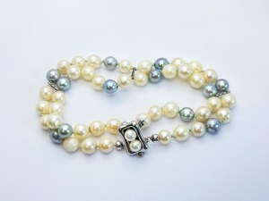 Silver double bracelet with saltwater Akoya pearls