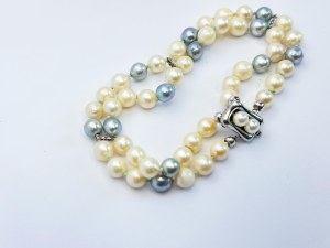 Silver double bracelet with saltwater Akoya pearls