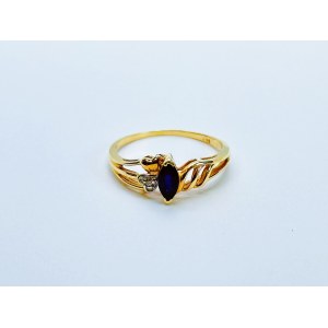 Pierścionek złoty 14K/585 z naturalnym Szafirem i Diamentem 0.01 Ct