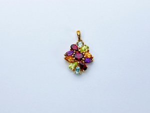 9K/375 Gold Pendant with Amethysts, Garnets, Topazes, Citrines and Peridots