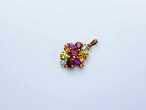 9K/375 Gold Pendant with Amethysts, Garnets, Topazes, Citrines and Peridots