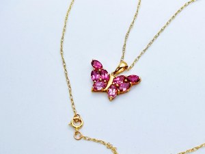 Gold 9K/375 Butterfly Necklace with Pink Sapphires
