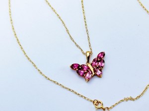 Gold 9K/375 Butterfly Necklace with Pink Sapphires