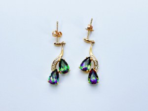 Gold 9K/375 Earrings with Mystic Topazes and 0.06 Ct Diamonds