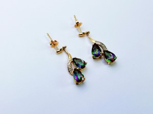 Gold 9K/375 Earrings with Mystic Topazes and 0.06 Ct Diamonds