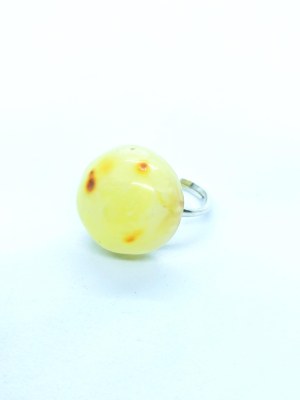 Silver Ring of natural milky baltic amber