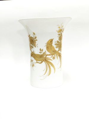 White porcelain vase with gold bird design, Kaiser, West Germany