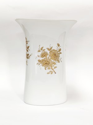 White porcelain vase with gold bird design, Kaiser, West Germany