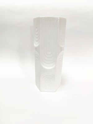 Hexagonal vase in white porcelain, Kaiser, West Germany