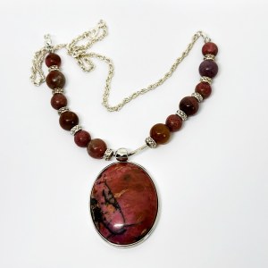 Silver Necklace with Rhodonite