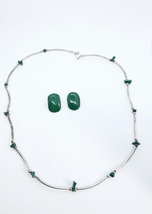 Necklace and clip set with malachite