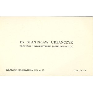 Wizytówka. Urbańczyk Stanisław, prof. UJ, ok. 1930.