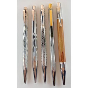 Pen - Lot of 5 unused palladium plated Caran D’Ache Ecridor ballpoints with various...