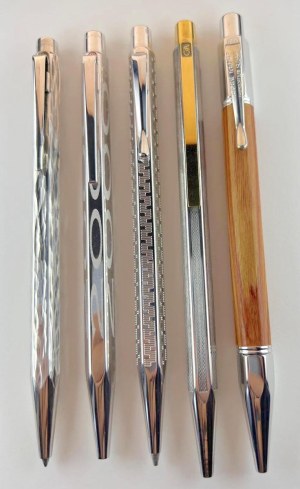 Pen - Lot of 5 unused palladium plated Caran D’Ache Ecridor ballpoints with various...