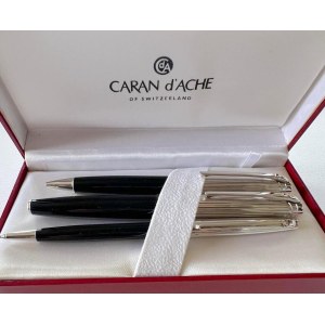 Pen - Caran D’Ache Geneva Doue’ trio set with palladium coated cap and black barrel...
