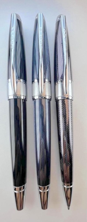 Pen - Lot of 3 unused cross Apogee pens: frosty steel fountain pen...