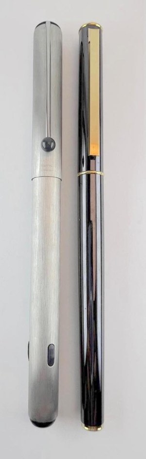 Pen - Lot of 2 1970s Montblanc fountain pens: Turbo in satin steel and slimline...